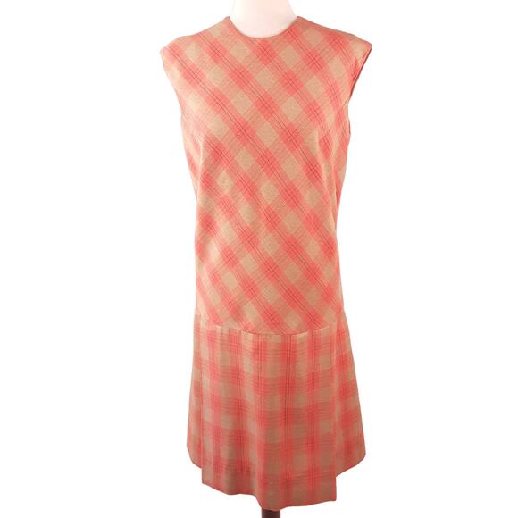 Ivan Frederics Dresses & Skirts - Ivan Frederics Orange Tan Plaid Retro Vintage Lined Sleeveless Dress Pleated M L
